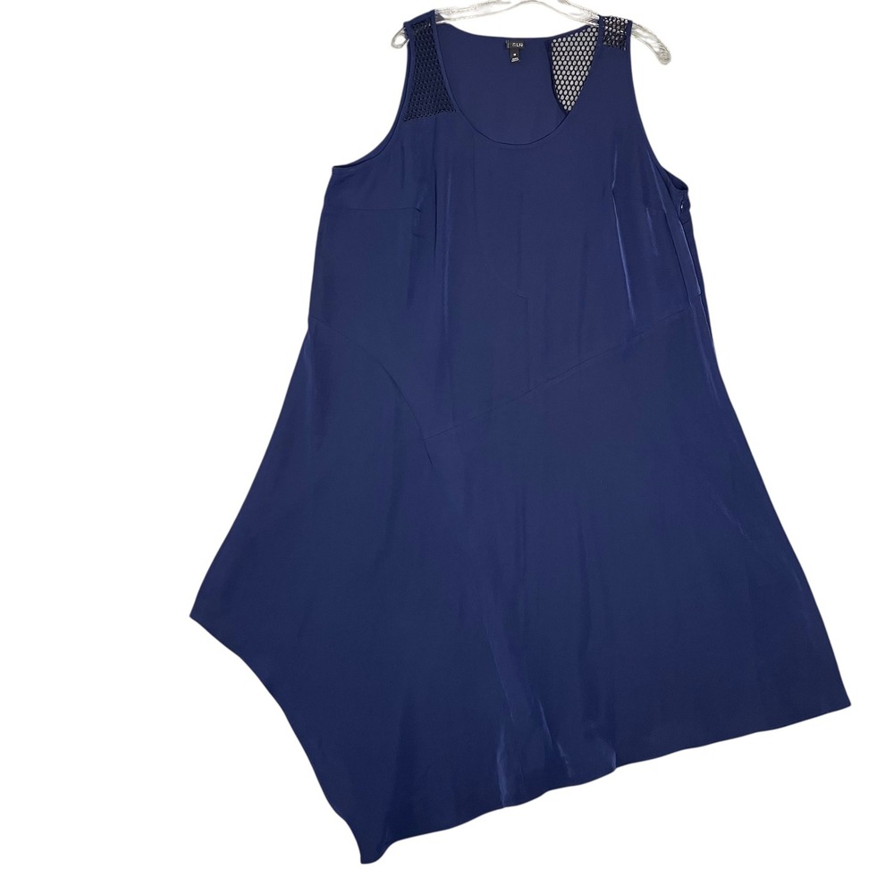 6th & LN Sleeveless Dress Womens 18 Navy Mesh Inset Asymmetric Hem Sharkbite